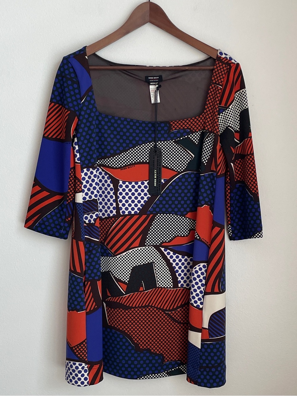 Miss Sixty Mini Shift Dress NWT Medium Pop Art Abstract Graphic Art to Wear Y2K
